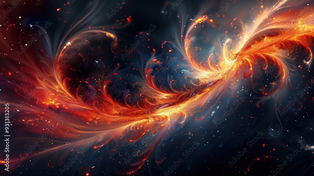 Poster craft a high-resolution abstract design with fiery swirls on a dark backdrop. focus on creating dram