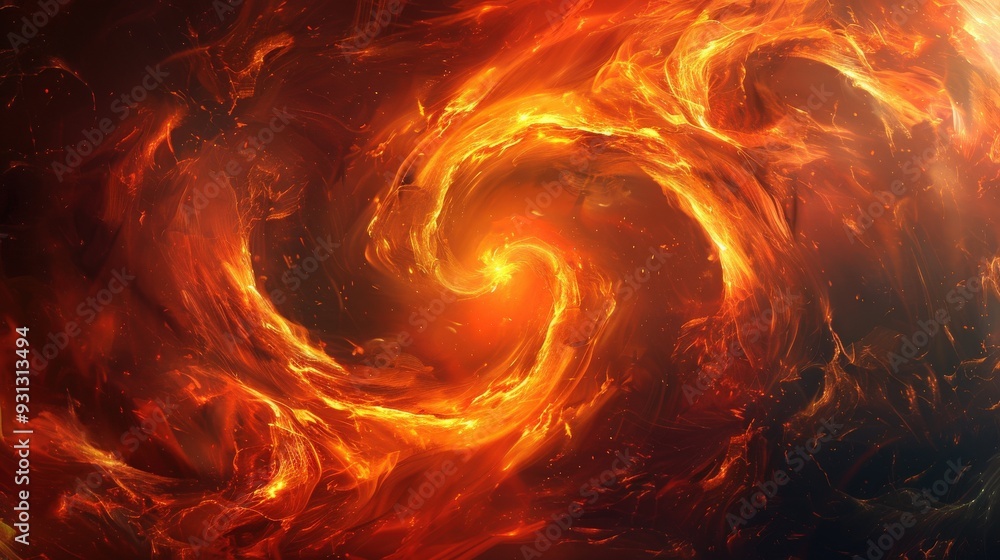 Poster produce an abstract background with intense fiery swirls against a dark background. include ample co