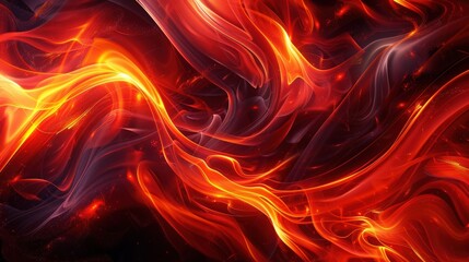 Produce an abstract background with intense fiery swirls against a dark background. Include ample copy space while showcasing dynamic, vivid swirls