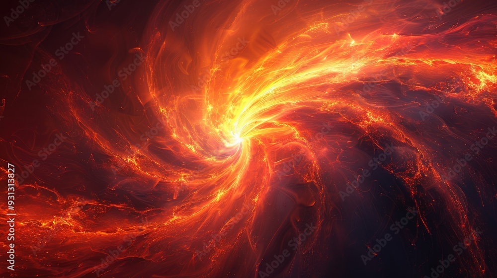 Poster create an abstract design with swirling fiery elements on a dark surface. ensure there is plenty of 