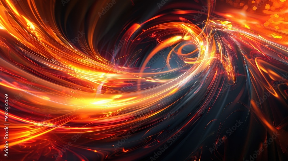Poster craft an abstract background with fiery swirls on a dark backdrop. emphasize vivid and dynamic patte