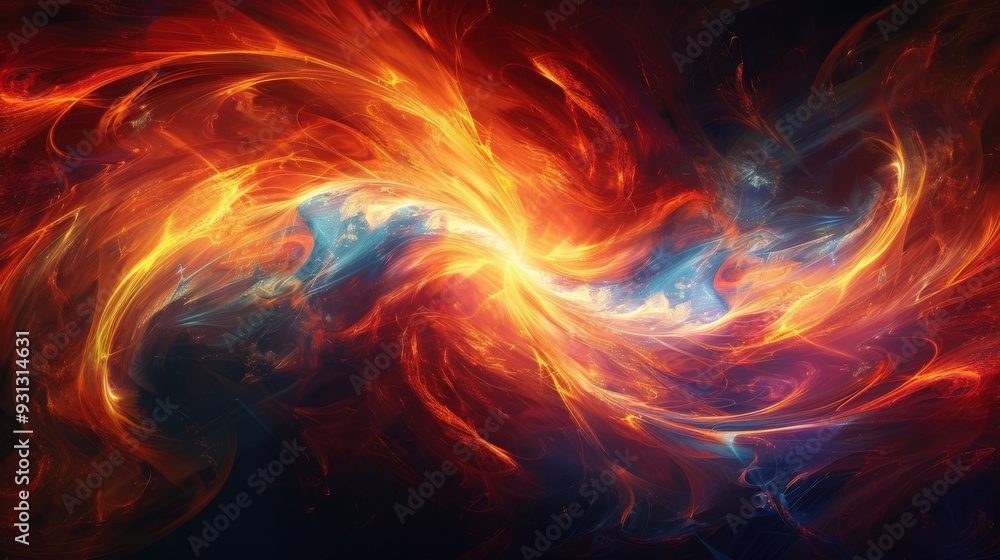 Poster produce an abstract design with intense fiery swirls on a dark background. provide generous copy spa