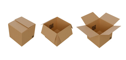 corrugated 3d cardboard boxes on transparent background