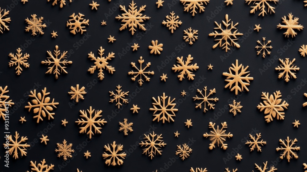 Poster elegant golden snowflake pattern on solid background for holiday design