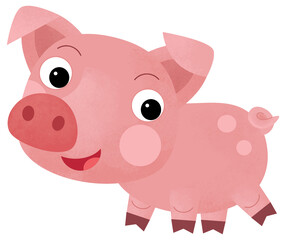 Cartoon happy scene with pig hog piggy farm ranch animal is looking and smiling illustration for kids