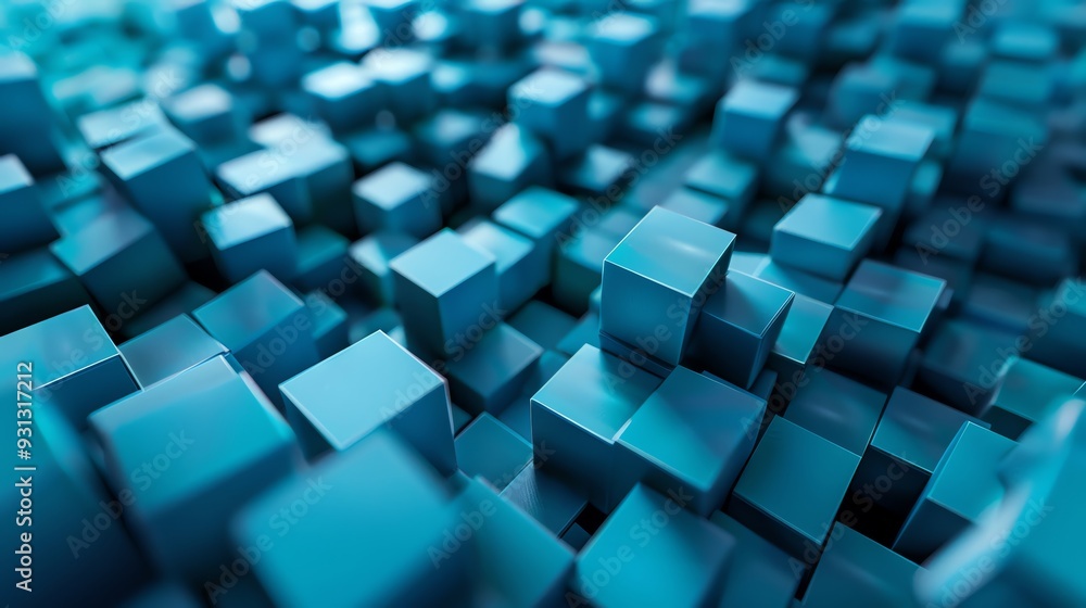 Poster a captivating abstract background featuring a myriad of blue cubes, creating depth and texture in a 