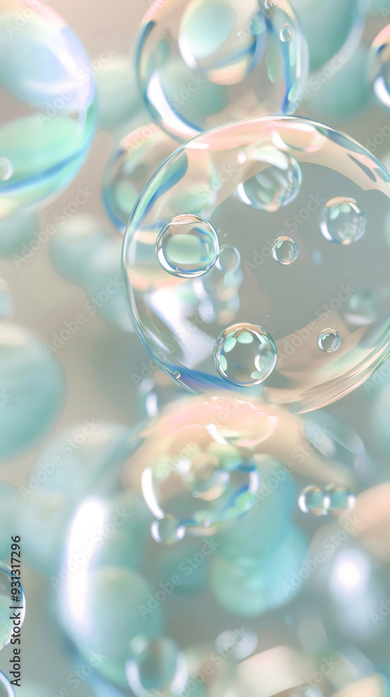 Aufkleber a captivating close-up of translucent bubbles floating in soft hues, creating a serene and dreamy at