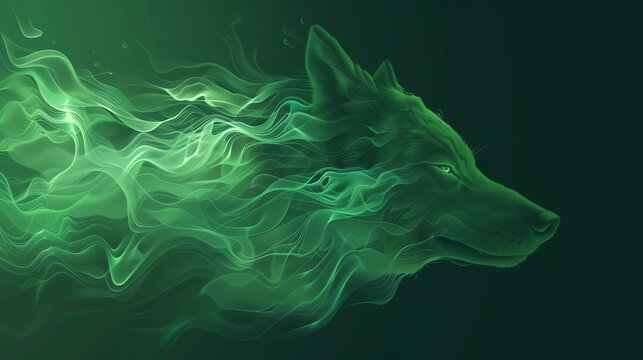 A mystical green wolf silhouette, surrounded by ethereal smoke