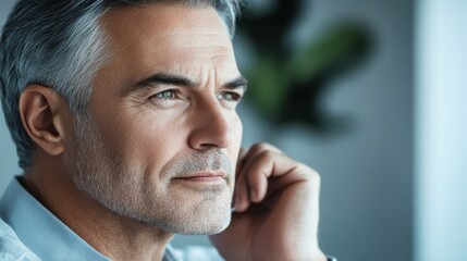 Obraz premium Thoughtful Mature Businessman Gazing into Distance