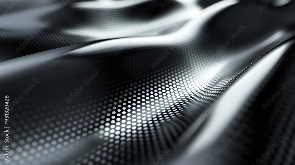 Poster abstract close-up of a sleek black surface with wavy patterns and dotted textures creating a modern 