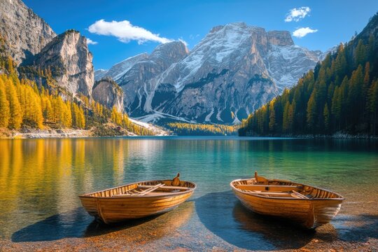 Wooden Boats on Lake Shore