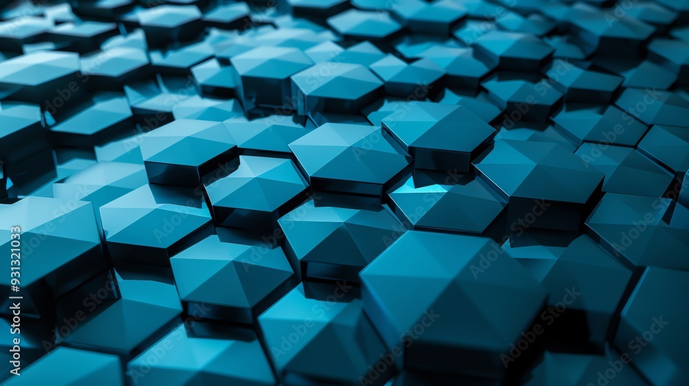 Aufkleber abstract hexagonal pattern in vibrant blue tones, featuring a unique three-dimensional texture, perf