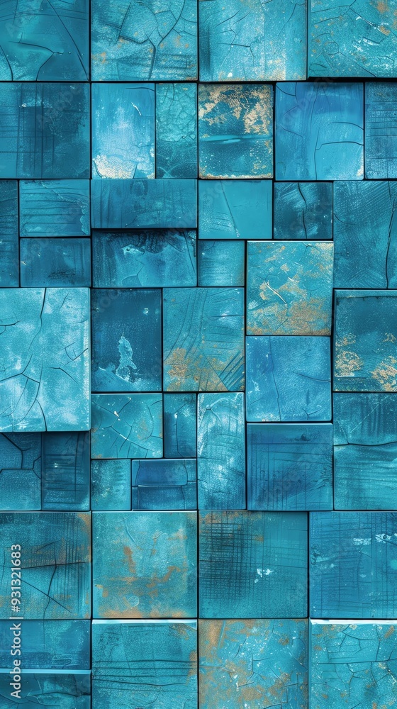 Poster abstract turquoise tiles create a vibrant, textured background perfect for design projects and artis