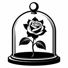 Rose Vintage Glass Dome Black silhouette
