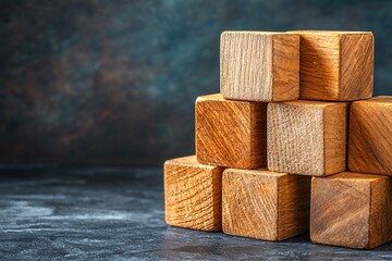 Stacked Wooden Cubes on a Dark Background.