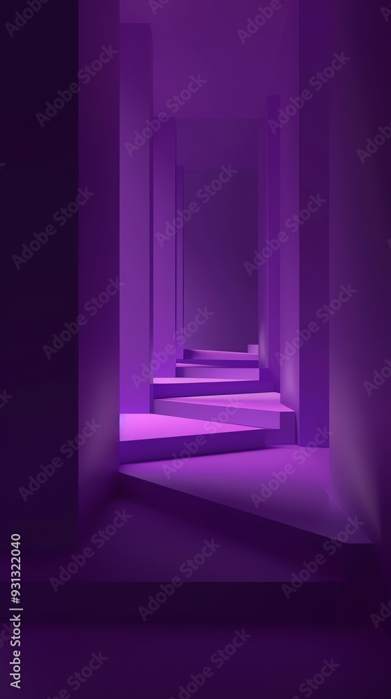 Poster an abstract pathway illuminated in purple, showcasing depth and perspective in a futuristic design.