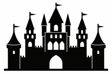 silhouette of a castle with tower and flags. castle icon vector illustration 