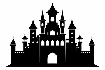 silhouette of a castle with tower and flags. castle icon vector illustration 