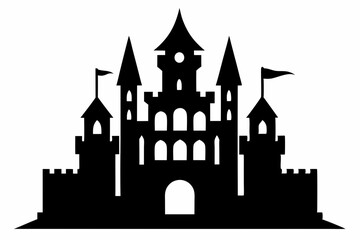 silhouette of a castle with tower and flags. castle icon vector illustration 