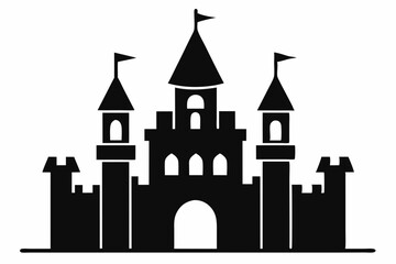 Fototapeta premium silhouette of a castle with tower and flags. castle icon vector illustration 