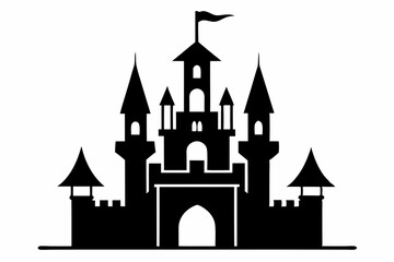 Obraz premium silhouette of a castle with tower and flags. castle icon vector illustration 