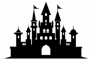 silhouette of a castle with tower and flags. castle icon vector illustration  © Trendy CraftSVG 