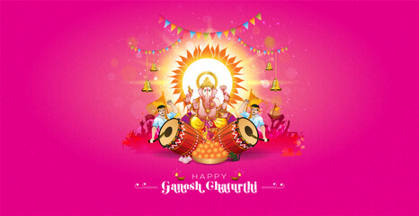 Vector greeting of Ganesh chaturthi festival. Happy Ganesh chaturthi. Indian traditional Lord Ganesha Ganpati puja and celebration background. Poster banner header or social media wishes post design.
