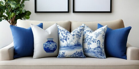Silk cushion covers adorned with Chinoiserie patterns