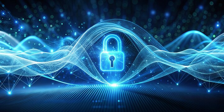 ethereal blue glow digital encryption waves