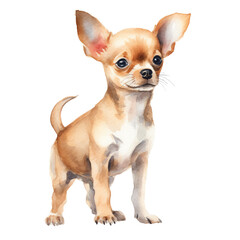 Watercolor cute Chihuahua puppy clipart on a isolated background, transparent png	
