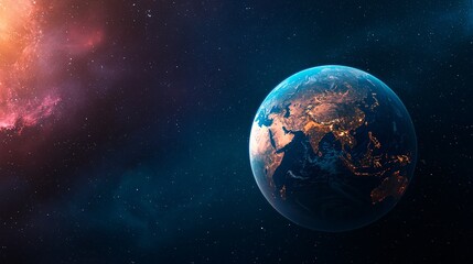 Naklejka premium Earth from Space with City Lights and a Nebula.