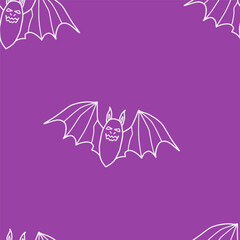 Seamless vector Halloween pattern with colorful bats. Simple doodle style