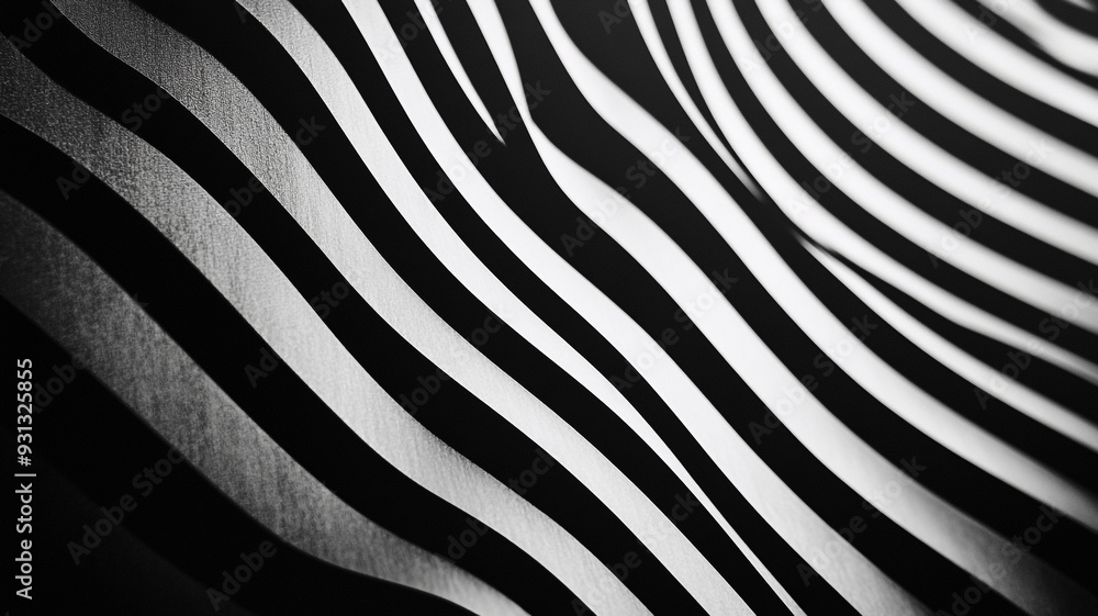 Poster black and white abstract pattern of wavy lines on textured surface