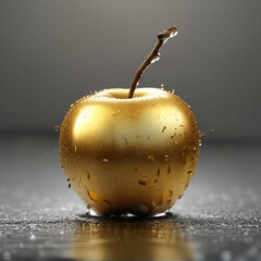 Golden apple with water drops.