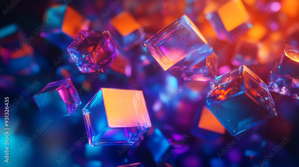 Aufkleber colorful floating cubes create a vibrant abstract display in a dark setting