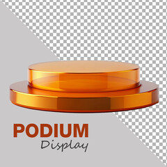 Empty orange crystal round podium on white background