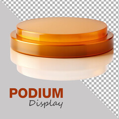 Empty orange crystal round podium on white background
