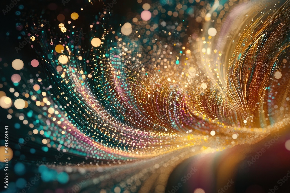 Poster a vibrant swirl of glowing particles, creating an enchanting, dynamic abstract background filled wit