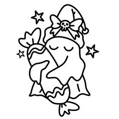 hand drawn halloween groovy ghost sleeping doodle