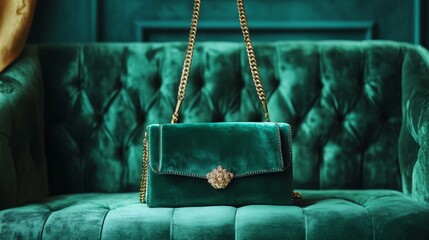 Elegant Green Velvet Handbag.