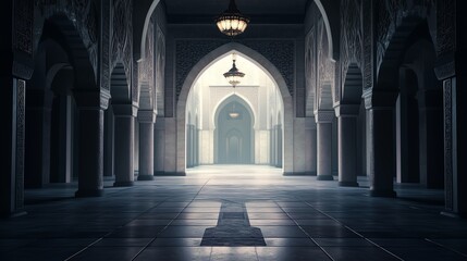 Fototapeta premium The interior mosque with the arches in dark tones.