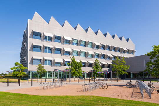 Malm&ouml;, Sweden - July 19, 2024: Western facade of the Hubhult, IKEA's new global meeting centre and workspace, designed by Dorte Mandrup architectural practice and completed in 2015.