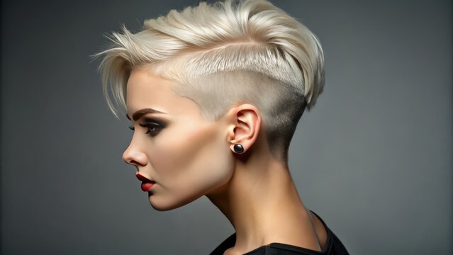 Short and defined pixie cut with a sharply trimmed undercut, buzzed nape, and edgy overall appearance.