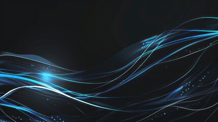 Abstract Blue Waves on Black Background