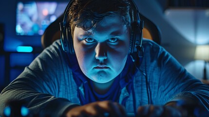 Young Gamer Engaged in Online Gaming with Colorful Setup