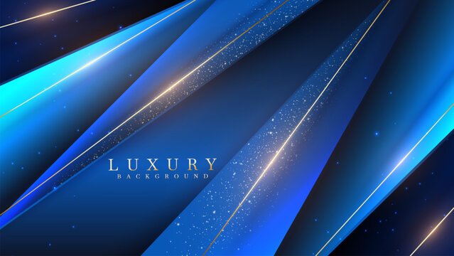 This is an elegant background with a diagonal blue stripe that fades from light to dark and is decorated with gold lines.