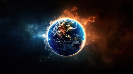 Obraz premium Earth And Sun. Abstract Representation of Earth and Sun in Dark Background