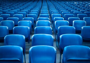 Naklejka premium blue seats in the stands of an empty stadium, stock photo, high resolution, super detailed