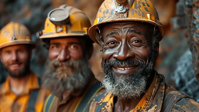 Miners celebrate after a successful day in the coal mine in the mountains