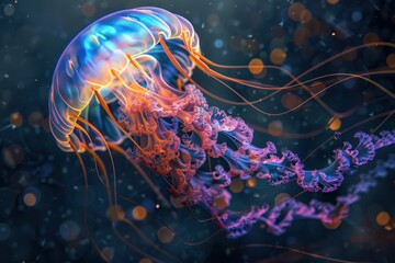 Fototapeta premium A holographic jellyfish, with tentacles flowing gracefully and shifting colors.